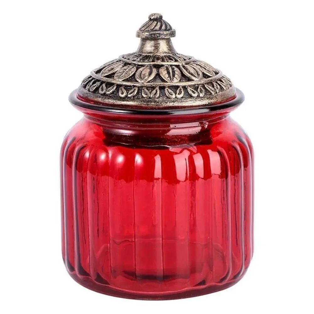 NIB! Luxshiny Red Baroque Airtight Glass Canister